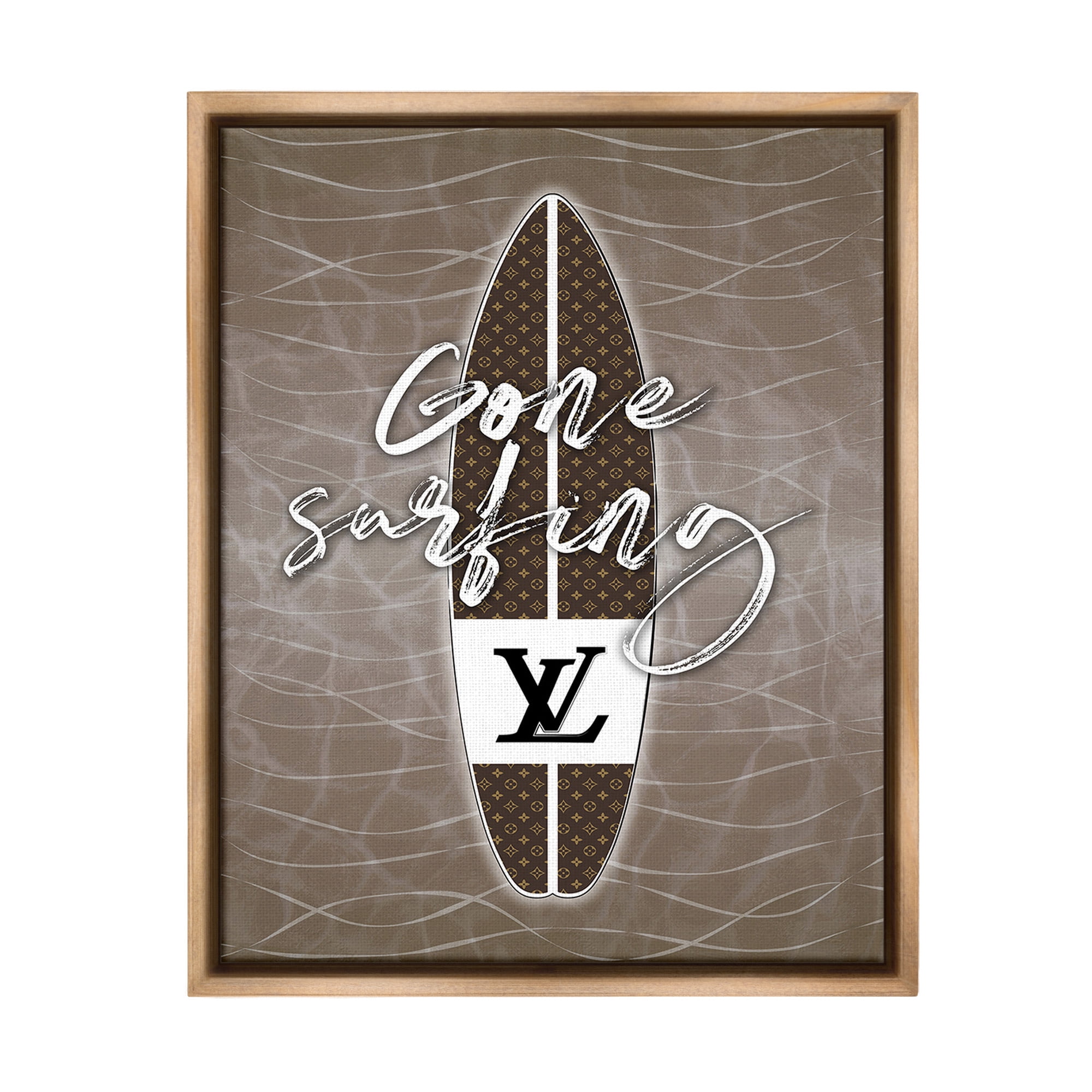 Stupell Industries Gone Surfing Glam Phrase Beauty & Fashion Painting Brown Floater Framed Canvas Art Print Wall Art, 17 x 21