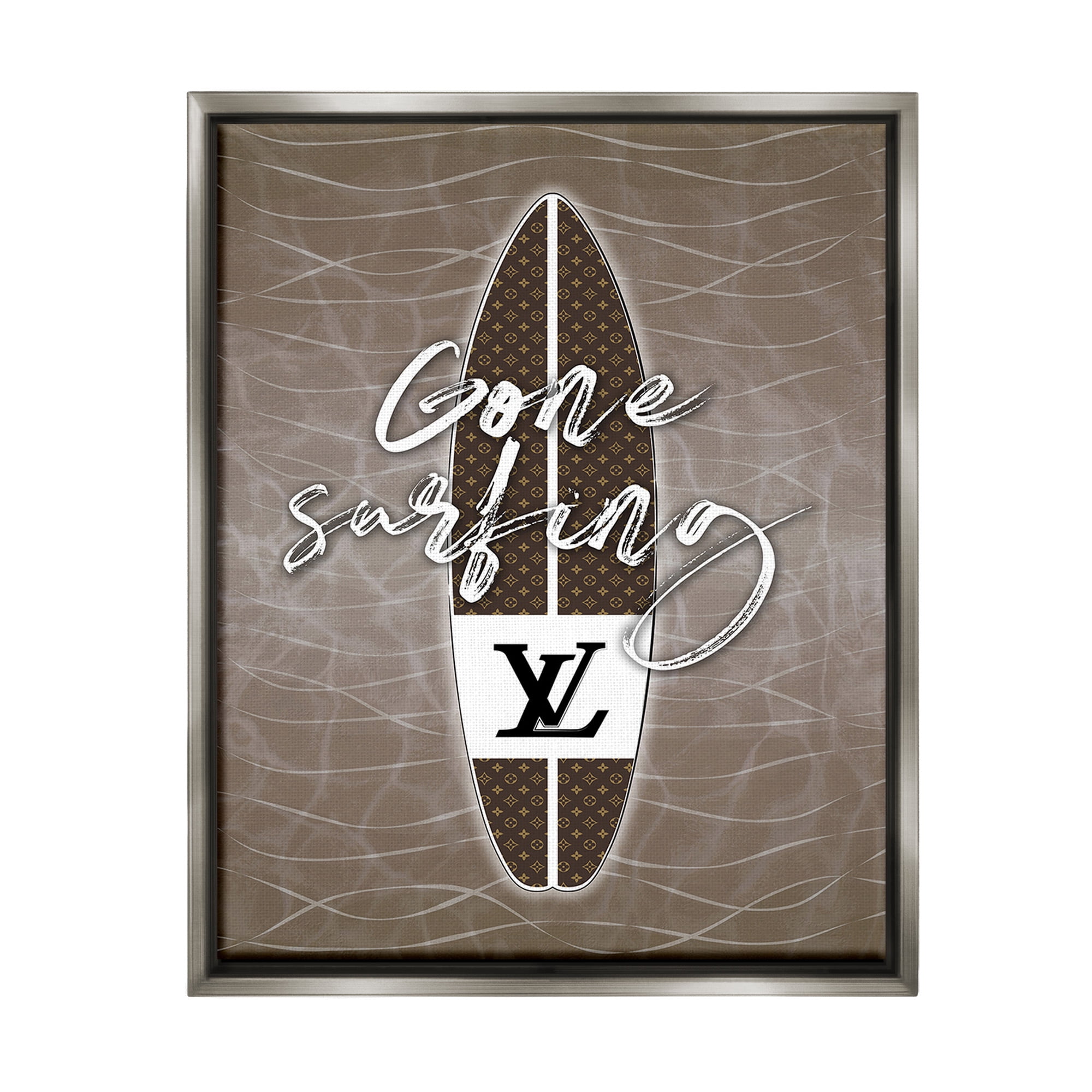 Stupell Industries Gone Surfing Glam Phrase Beauty & Fashion Painting Gray Floater Framed Canvas Art Print Wall Art, 25 x 31