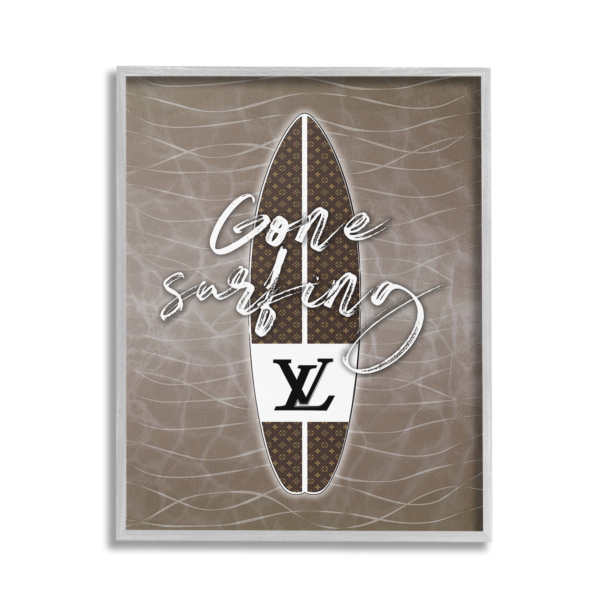 Stupell Industries Gone Surfing Glam Phrase Beauty & Fashion Painting Gray Framed Art Print Wall Art, 16 x 20