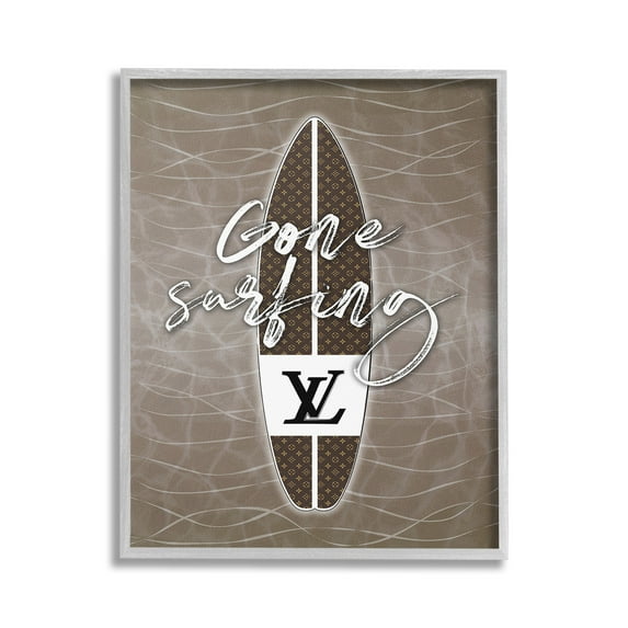 Stupell Industries Gone Surfing Glam Phrase Beauty & Fashion Painting Gray Framed Art Print Wall Art, 16 x 20