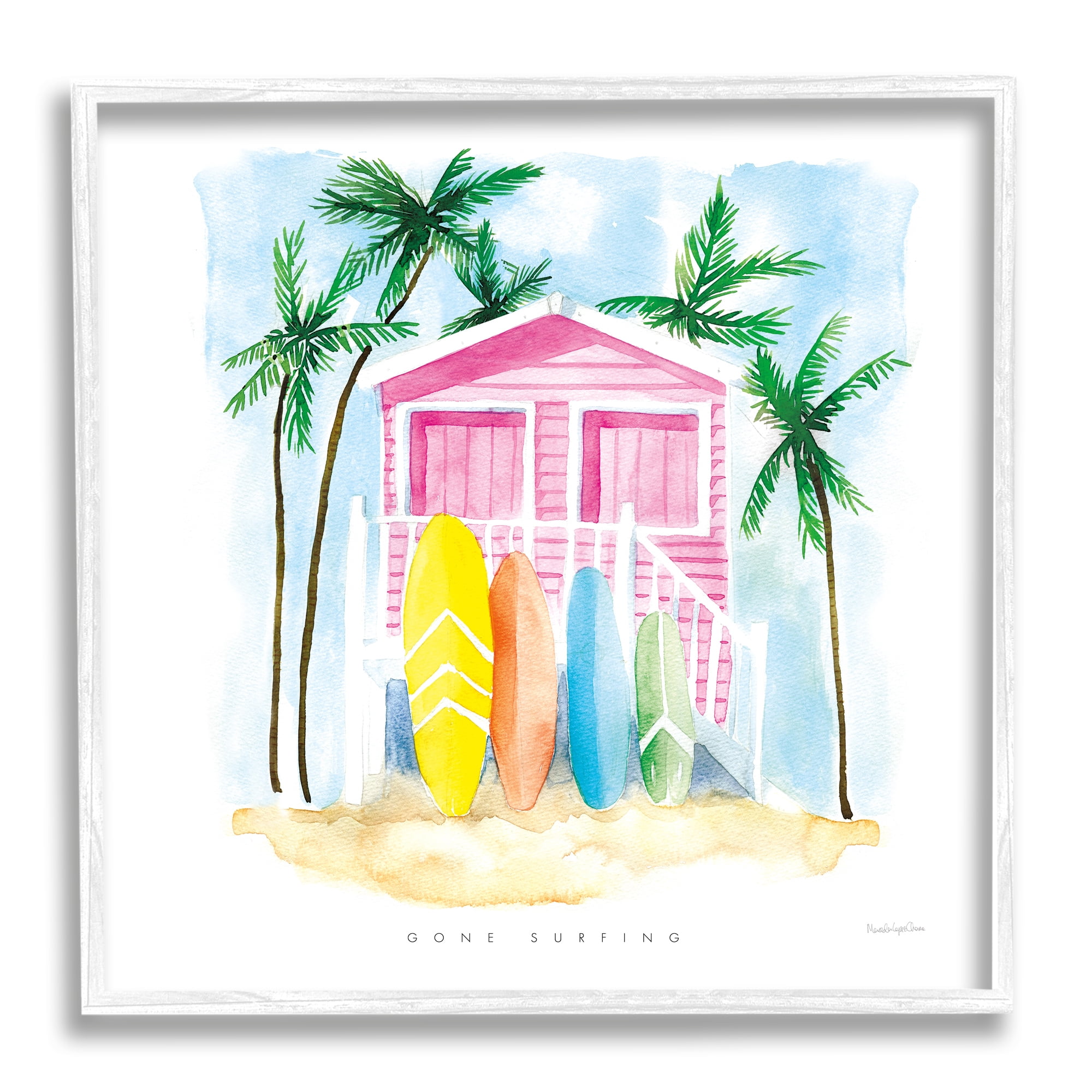 Stupell Industries Gone Surfing Tropical Phrase Pink Beach House, 24 x 24, Design by Mercedes Lopez Charro