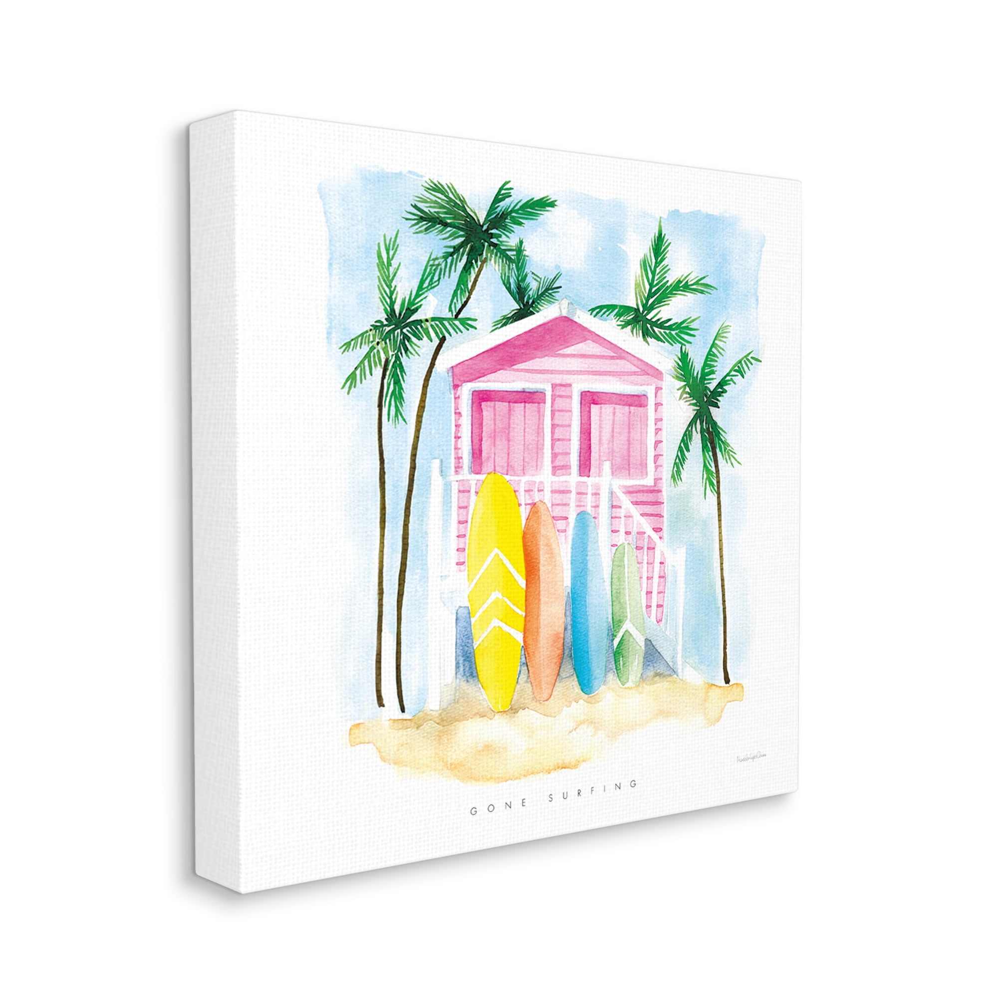 Stupell Industries Gone Surfing Tropical Phrase Pink Beach House, 24 x 24, Design by Mercedes Lopez Charro