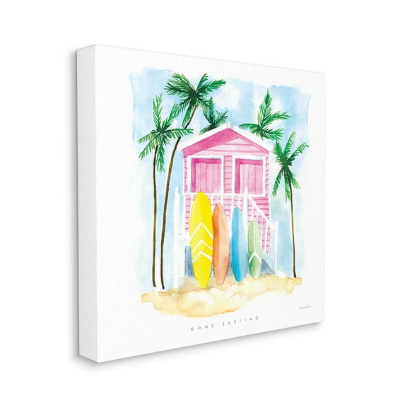 Stupell Industries Gone Surfing Tropical Phrase Pink Beach House Paintings Gallery-Wrapped Canvas Print Wall Art, 30x30, by Mercedes Lopez Charro