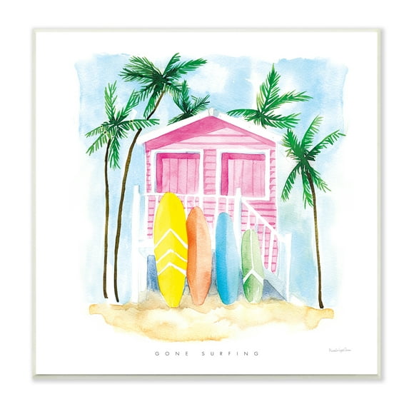 Stupell Industries Gone Surfing Tropical Phrase Pink Beach House Paintings Unframed Art Print Wall Art, 12x12, by Mercedes Lopez Charro