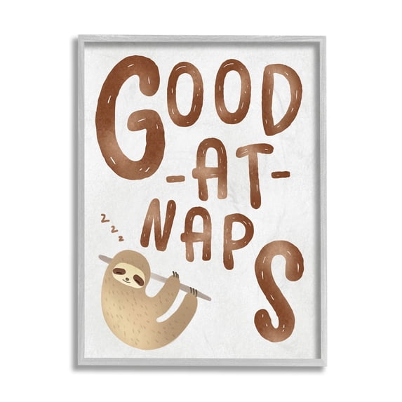 Stupell Industries Good At Naps Phrase Jungle Sloth Sleeping Gray Framed by Ziwei Li