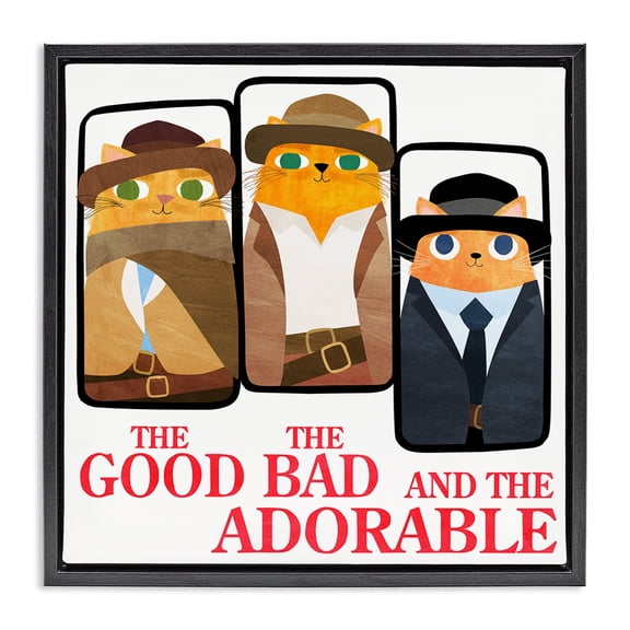 Stupell Industries Good Bad And Adorable Cats Black Framed Floater Canvas Wall Art design by Angie Rozelaar, 18 x 18