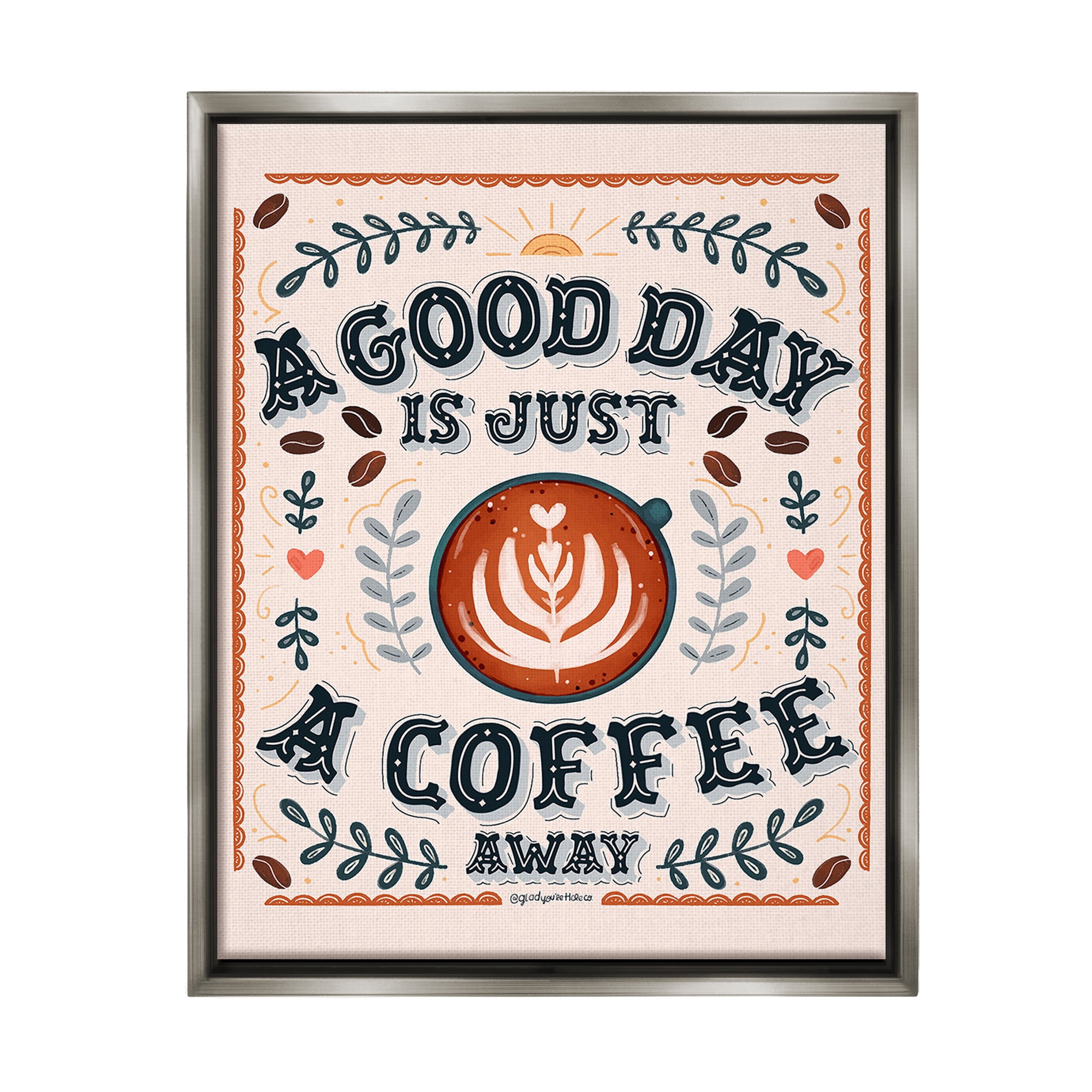 Stupell Industries Good Day A Coffee Away Food & Beverage Painting Gray Floater Framed Canvas Art Print Wall Art, 25 x 31