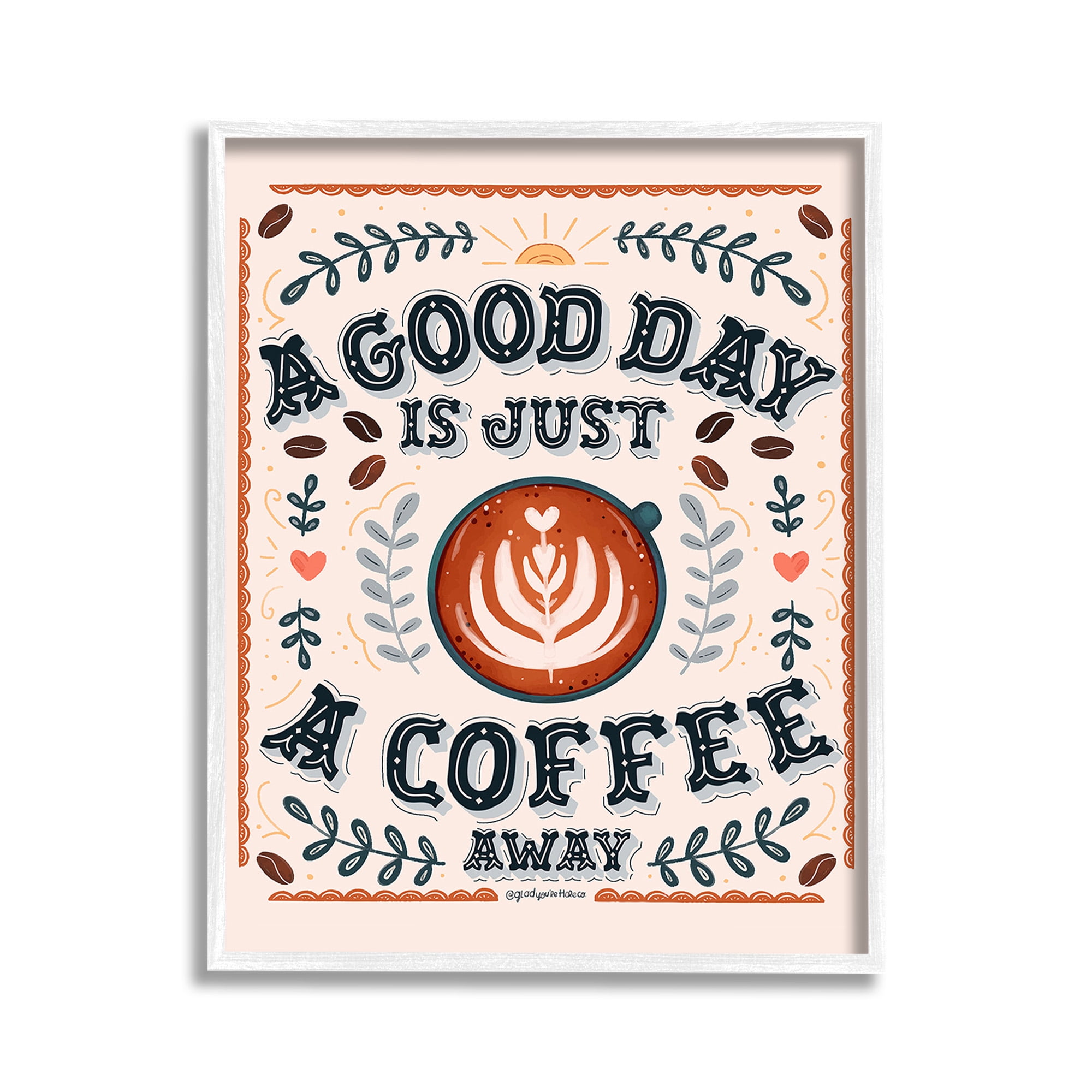 Stupell Industries Good Day A Coffee Away Food & Beverage Painting White Framed Art Print Wall Art, 11 x 14