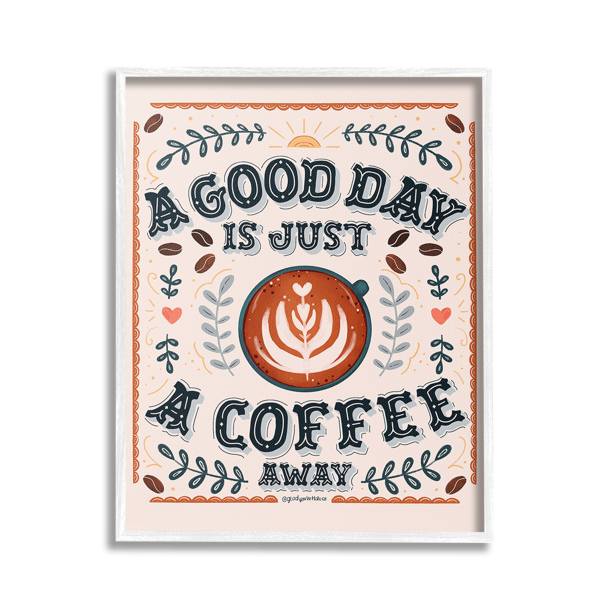 Stupell Industries Good Day A Coffee Away Food & Beverage Painting White Framed Art Print Wall Art, 16 x 20