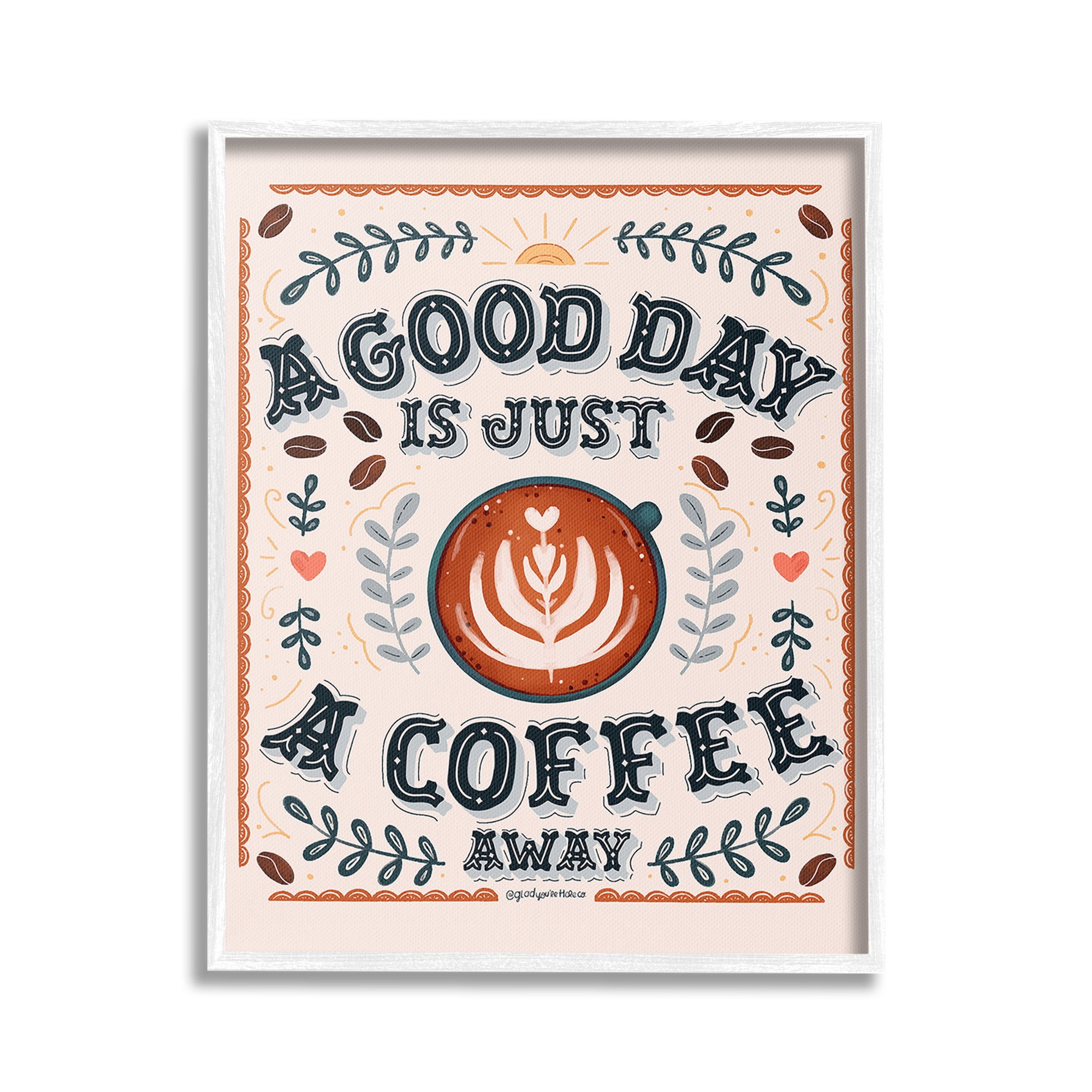 Stupell Industries Good Day A Coffee Away Food & Beverage Painting White Framed Art Print Wall Art, 24 x 30