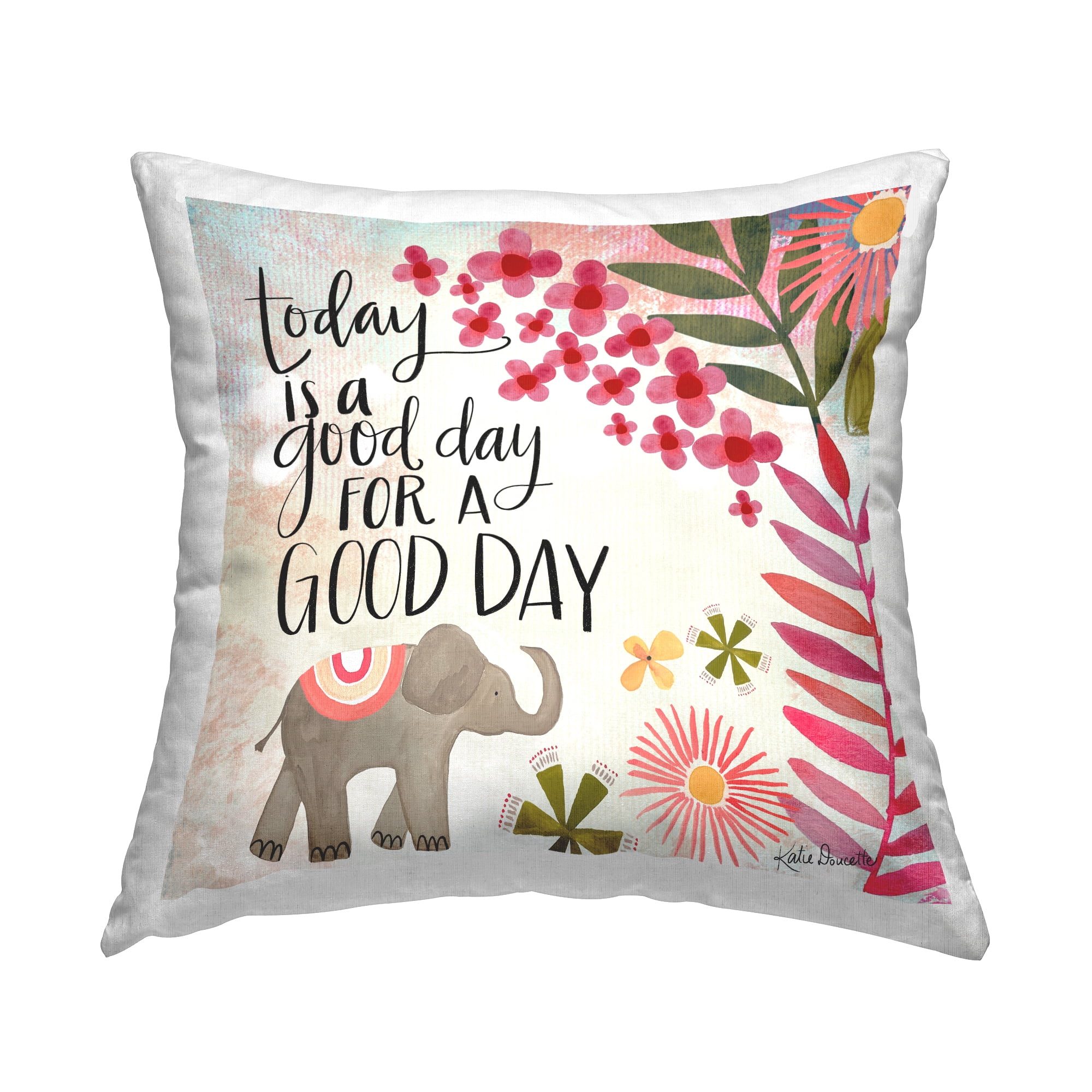Stupell Industries Good Day Floral Blossom Pattern Elephant Design by Katie Doucette Throw Pillow