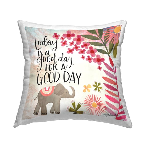 Stupell Industries Good Day Floral Blossom Pattern Elephant Design by Katie Doucette Throw Pillow