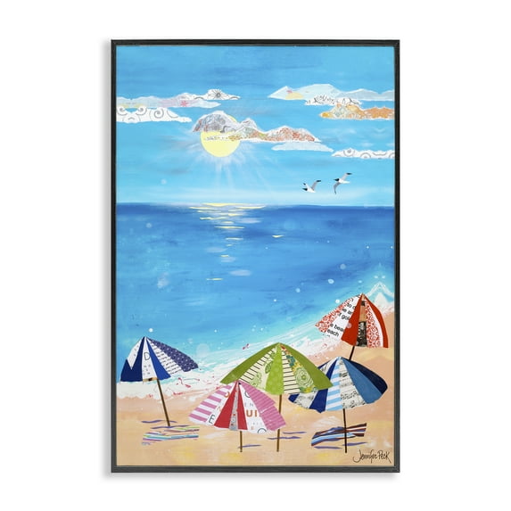 Stupell Industries Good Day Sunshine Coastal Painting Black Framed Art Print Wall Art, 20 x 30