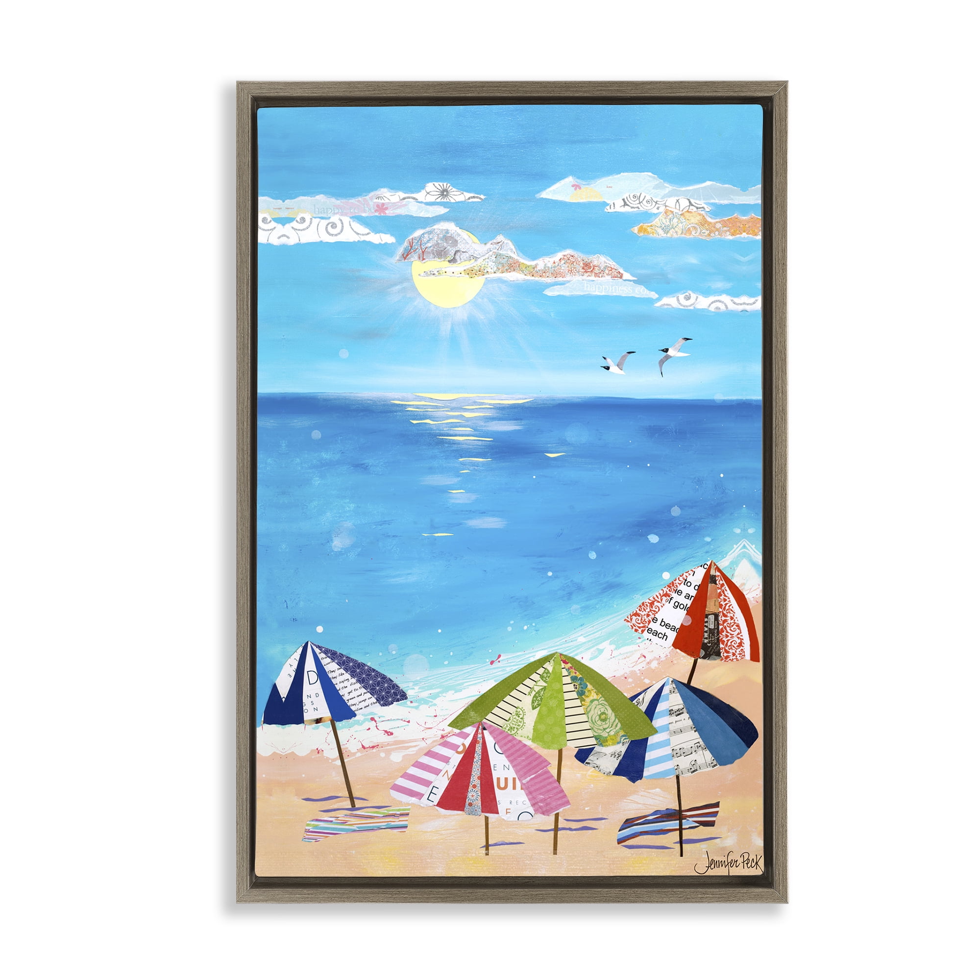 Stupell Industries Good Day Sunshine Coastal Painting Brown Floater Framed Canvas Art Print Wall Art, 17 x 25