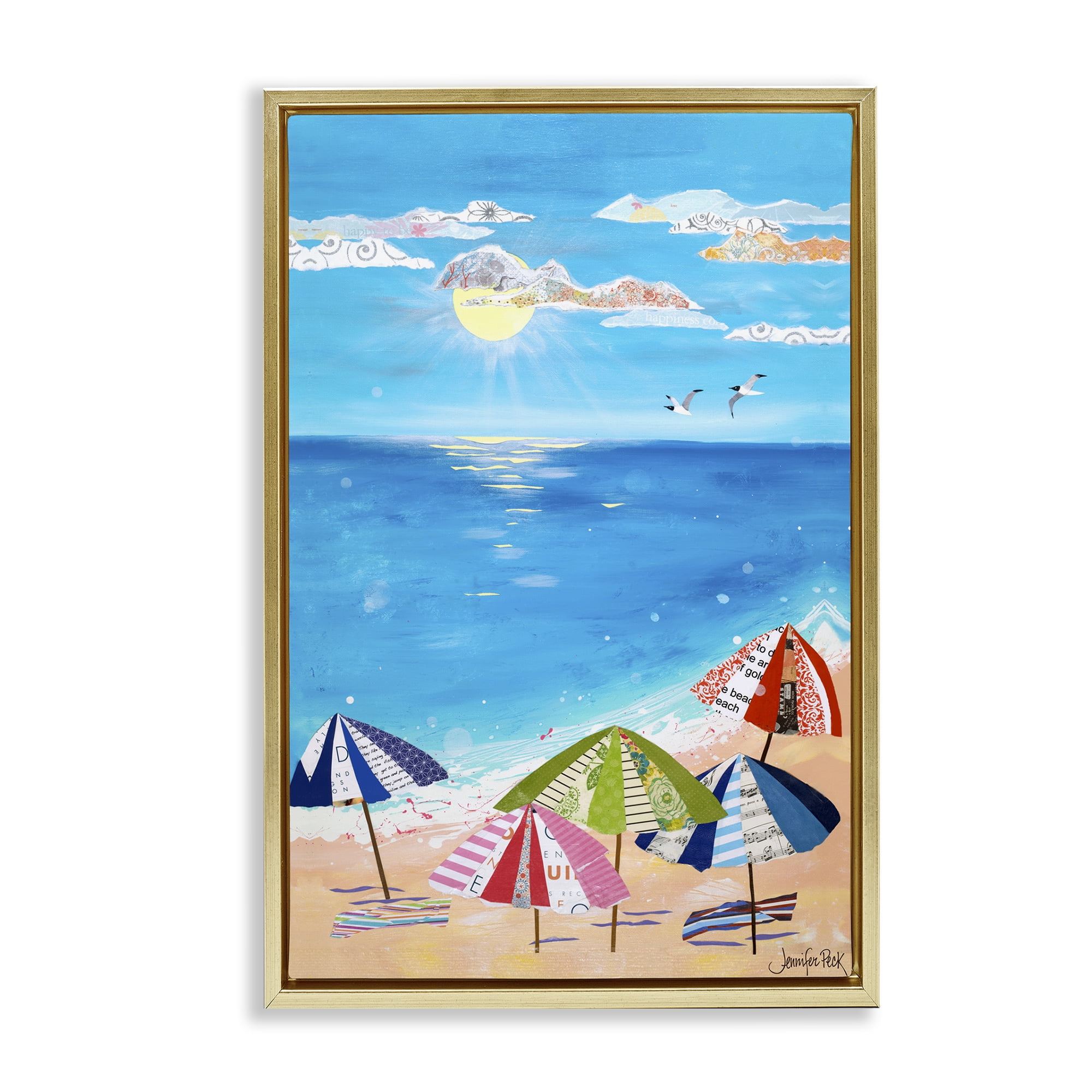 Stupell Industries Good Day Sunshine Coastal Painting Gold Floater Framed Canvas Art Print Wall Art, 21 x 31