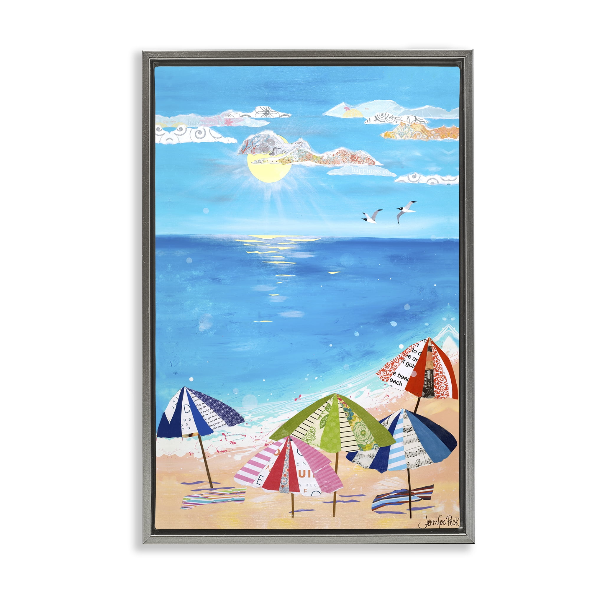 Stupell Industries Good Day Sunshine Coastal Painting Gray Floater Framed Canvas Art Print Wall Art, 17 x 25