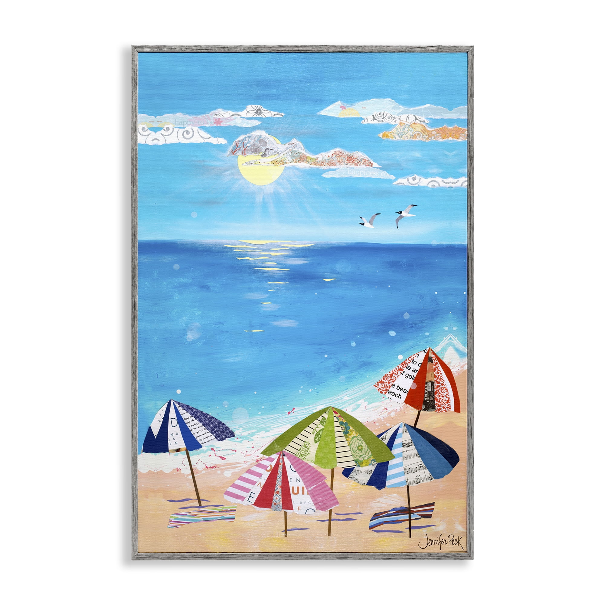 Stupell Industries Good Day Sunshine Coastal Painting Gray Framed Art Print Wall Art, 16 x 24