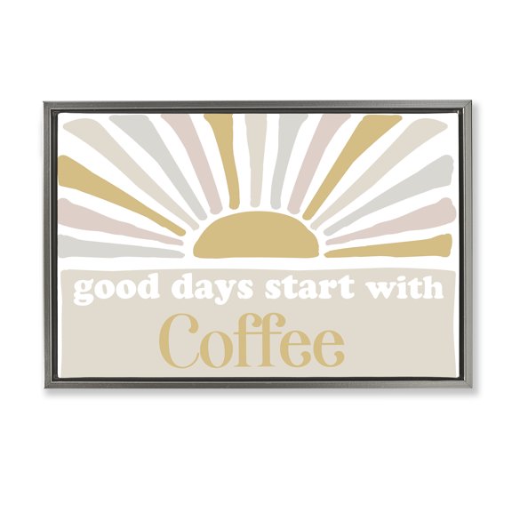 Stupell Industries Good Days Coffee Landscape Painting Gray Floater Framed Art Print Wall Art, 31 x 21