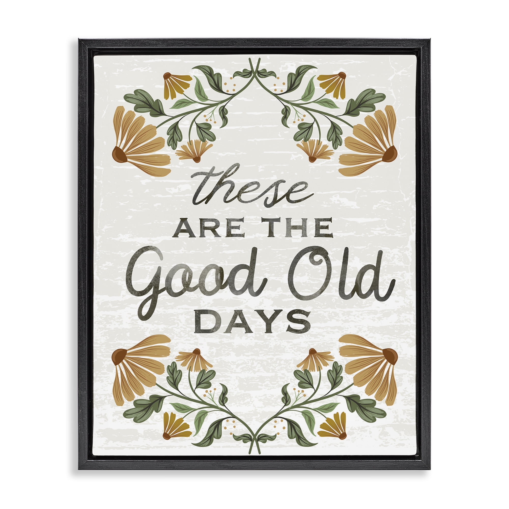 Stupell Industries Good Days Floral Pattern Plants & Flowers Painting Black Floater Framed Canvas Art Print Wall Art, 17 x 21