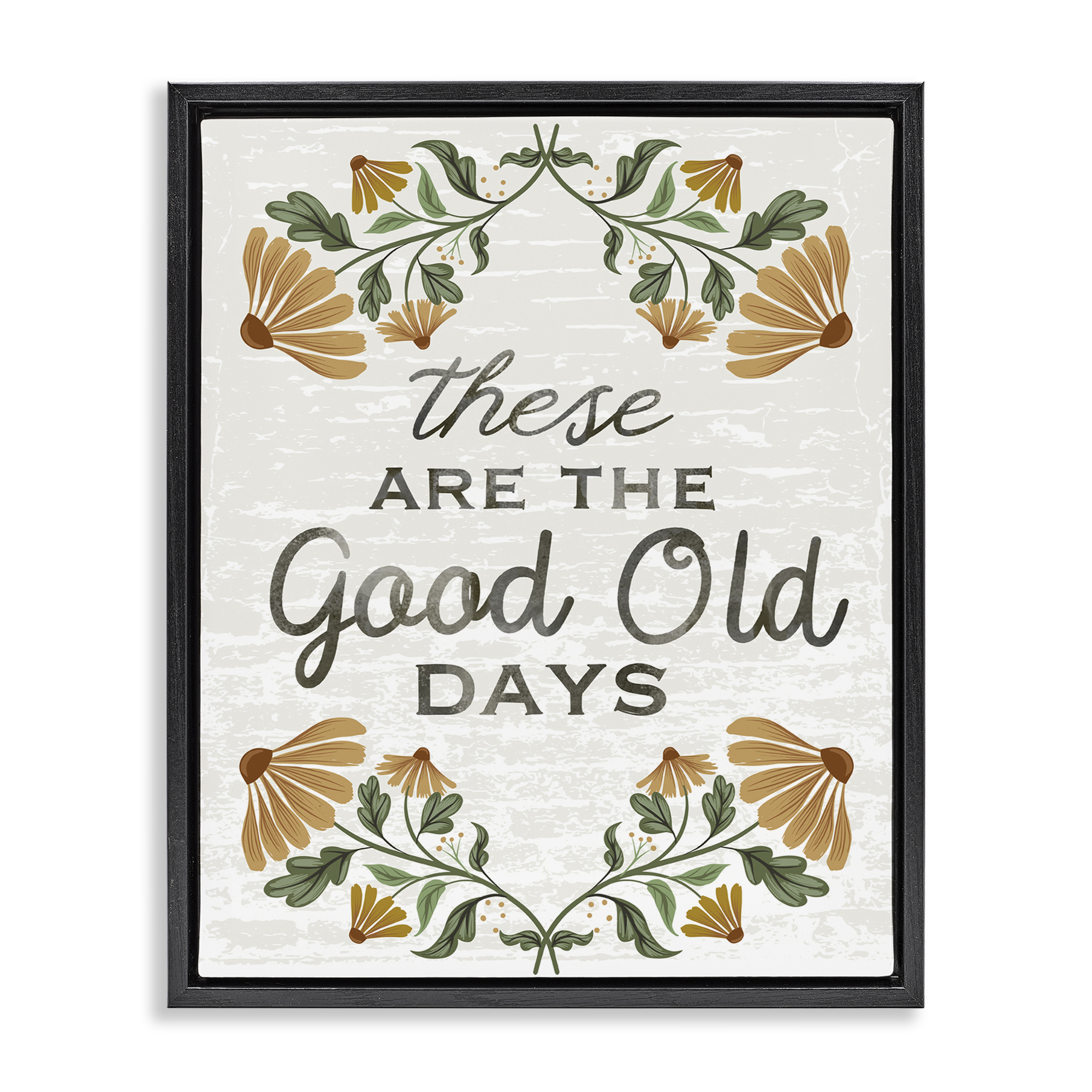 Stupell Industries Good Days Floral Pattern Plants & Flowers Painting Black Floater Framed Canvas Art Print Wall Art, 25 x 31
