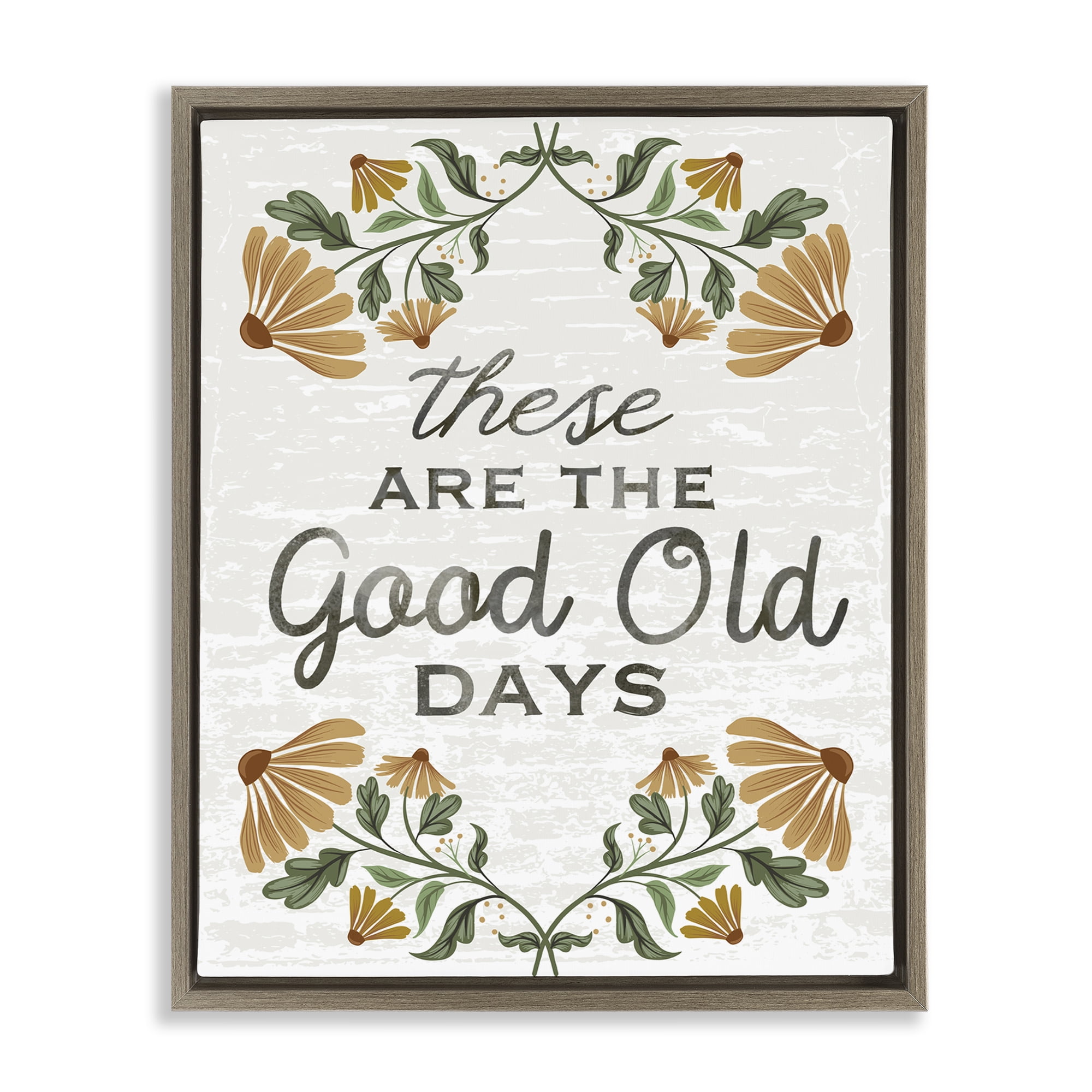 Stupell Industries Good Days Floral Pattern Plants & Flowers Painting Brown Floater Framed Canvas Art Print Wall Art, 17 x 21