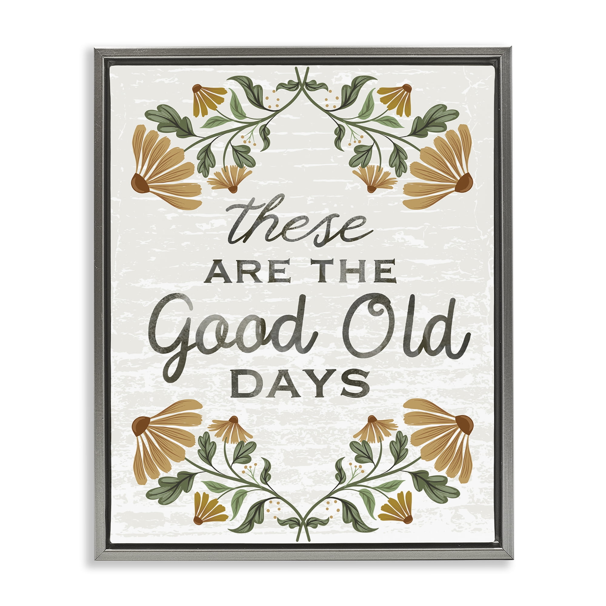 Stupell Industries Good Days Floral Pattern Plants & Flowers Painting Gray Floater Framed Canvas Art Print Wall Art, 17 x 21
