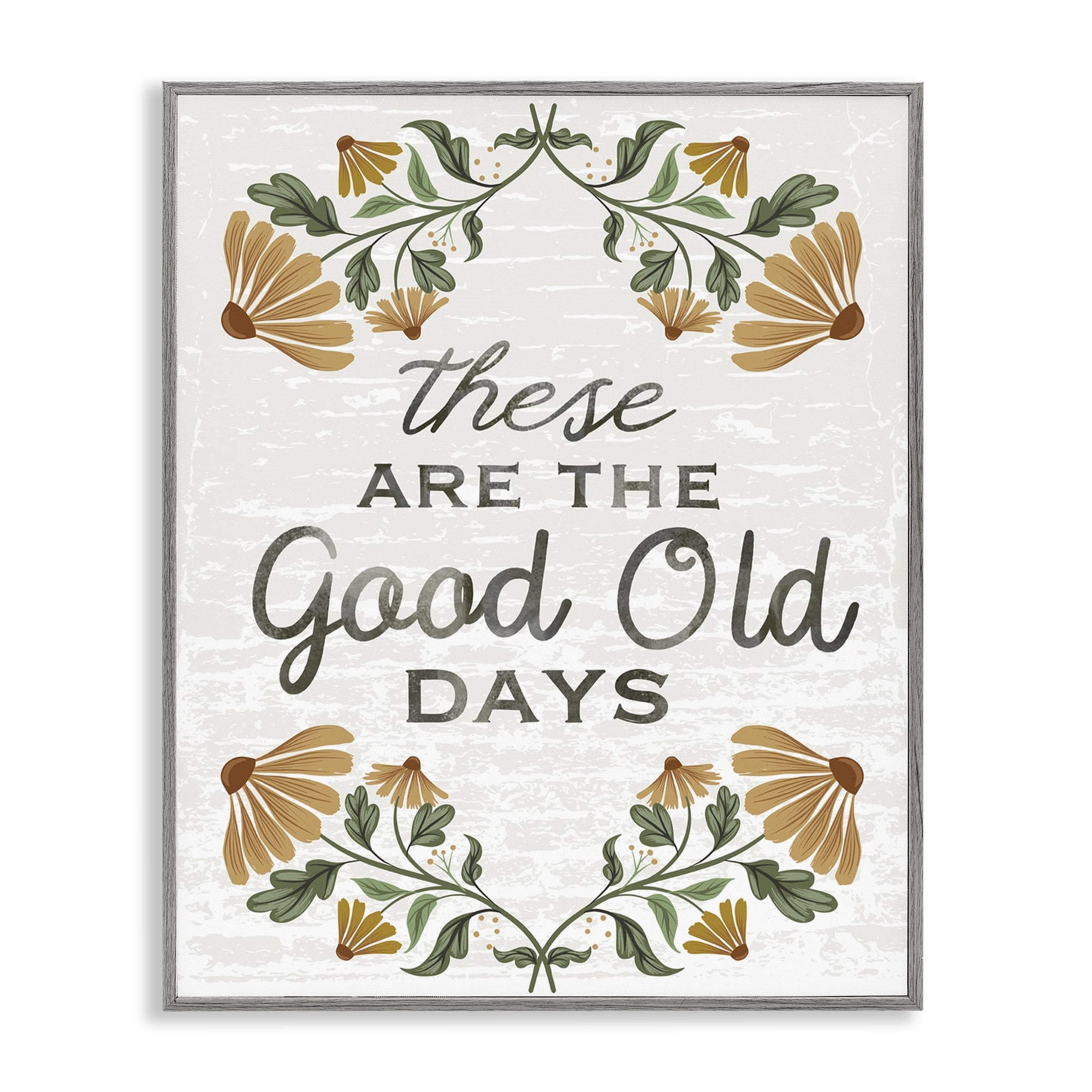 Stupell Industries Good Days Floral Pattern Plants & Flowers Painting Gray Framed Art Print Wall Art, 16 x 20