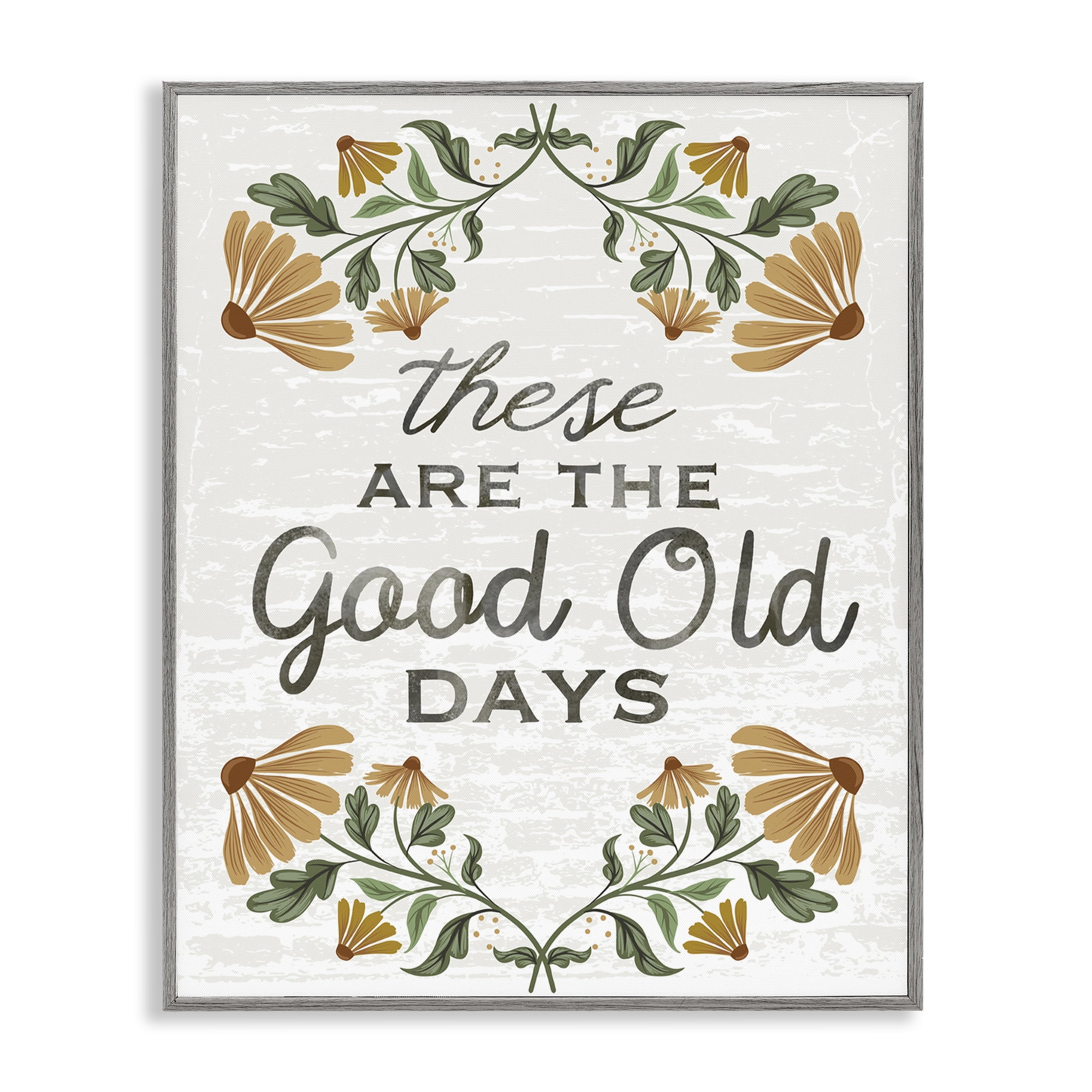 Stupell Industries Good Days Floral Pattern Plants & Flowers Painting Gray Framed Art Print Wall Art, 24 x 30