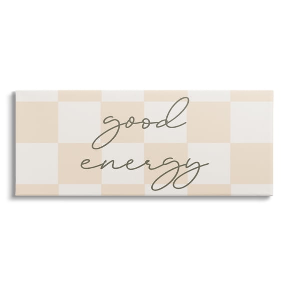Stupell Industries Good Energy Script Checkered Neutral Beige Tones Graphic Art Gallery Wrapped Canvas Print Wall Art, Design by Daphne Polselli