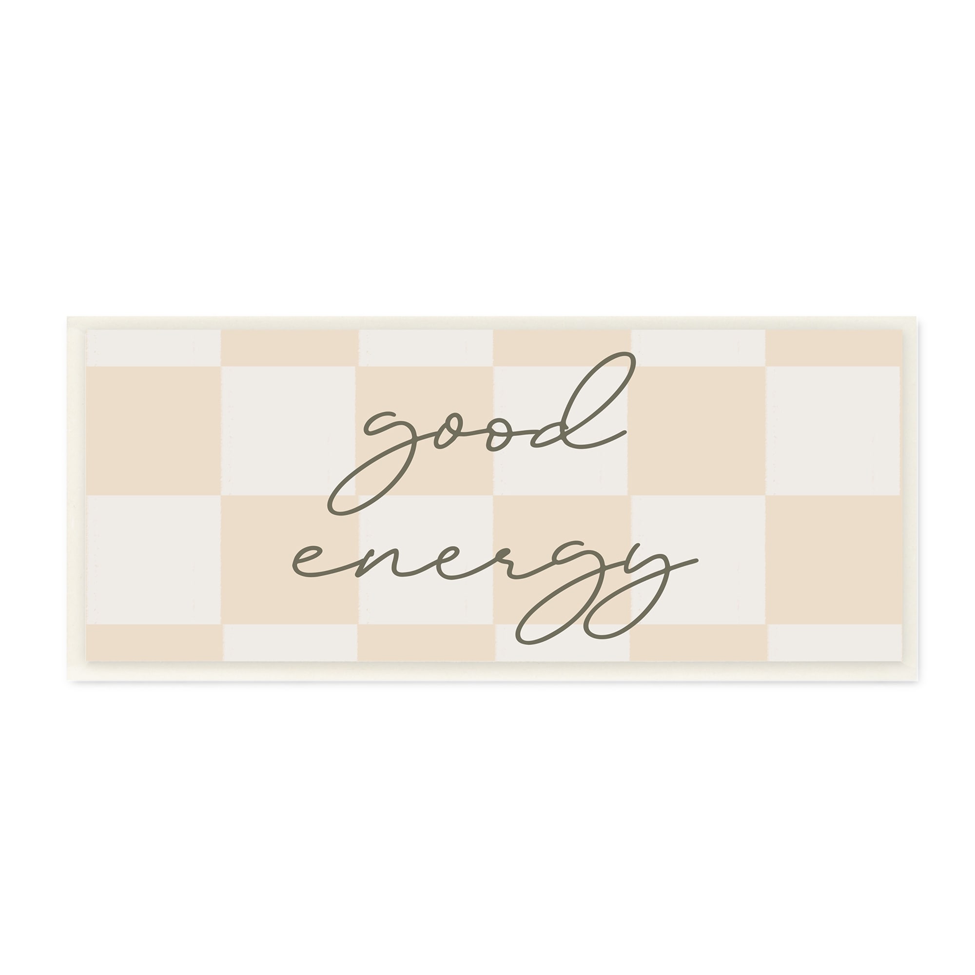 Stupell Industries Good Energy Script Checkered Neutral Beige Tones Graphic Art Unframed Art Print Wall Art, Design by Daphne Polselli