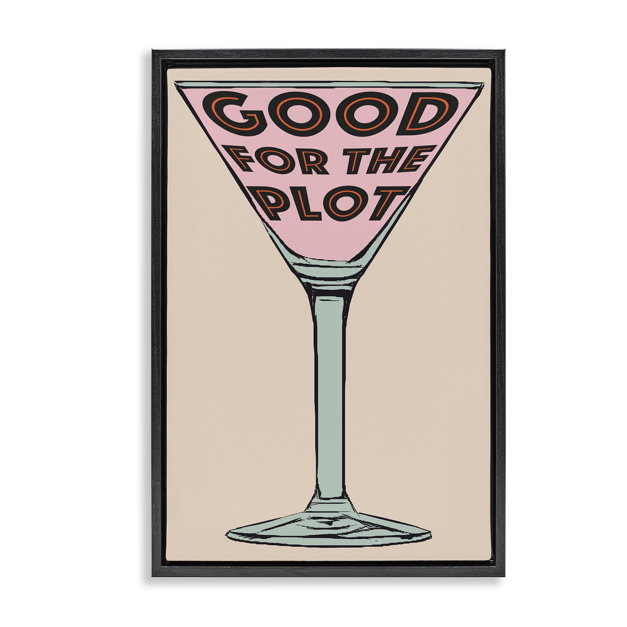 Stupell Industries Good For The Plot Cocktail Food & Beverage Painting Black Floater Framed Canvas Art Print Wall Art, 17 x 25