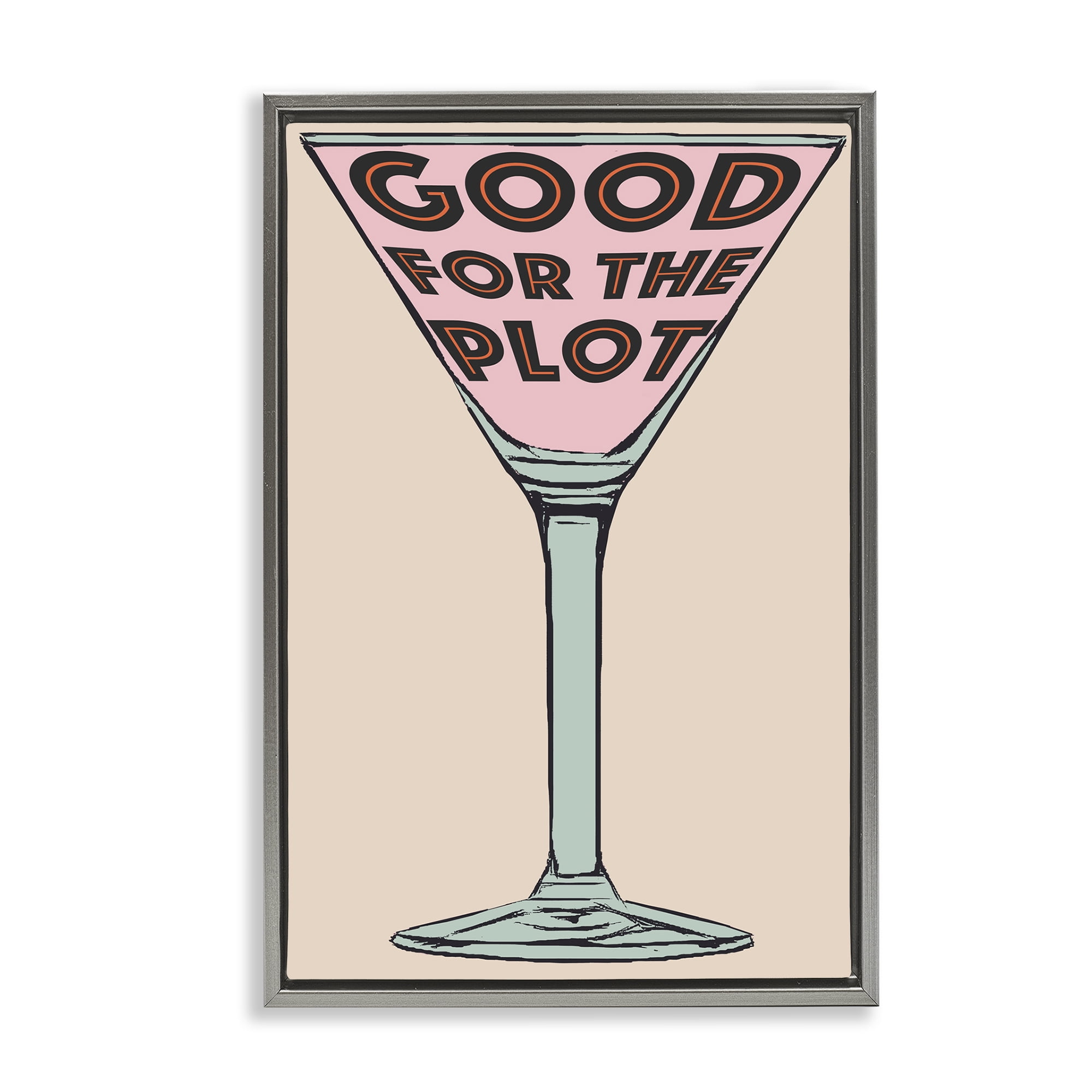 Stupell Industries Good For The Plot Cocktail Food & Beverage Painting Gray Floater Framed Canvas Art Print Wall Art, 21 x 31