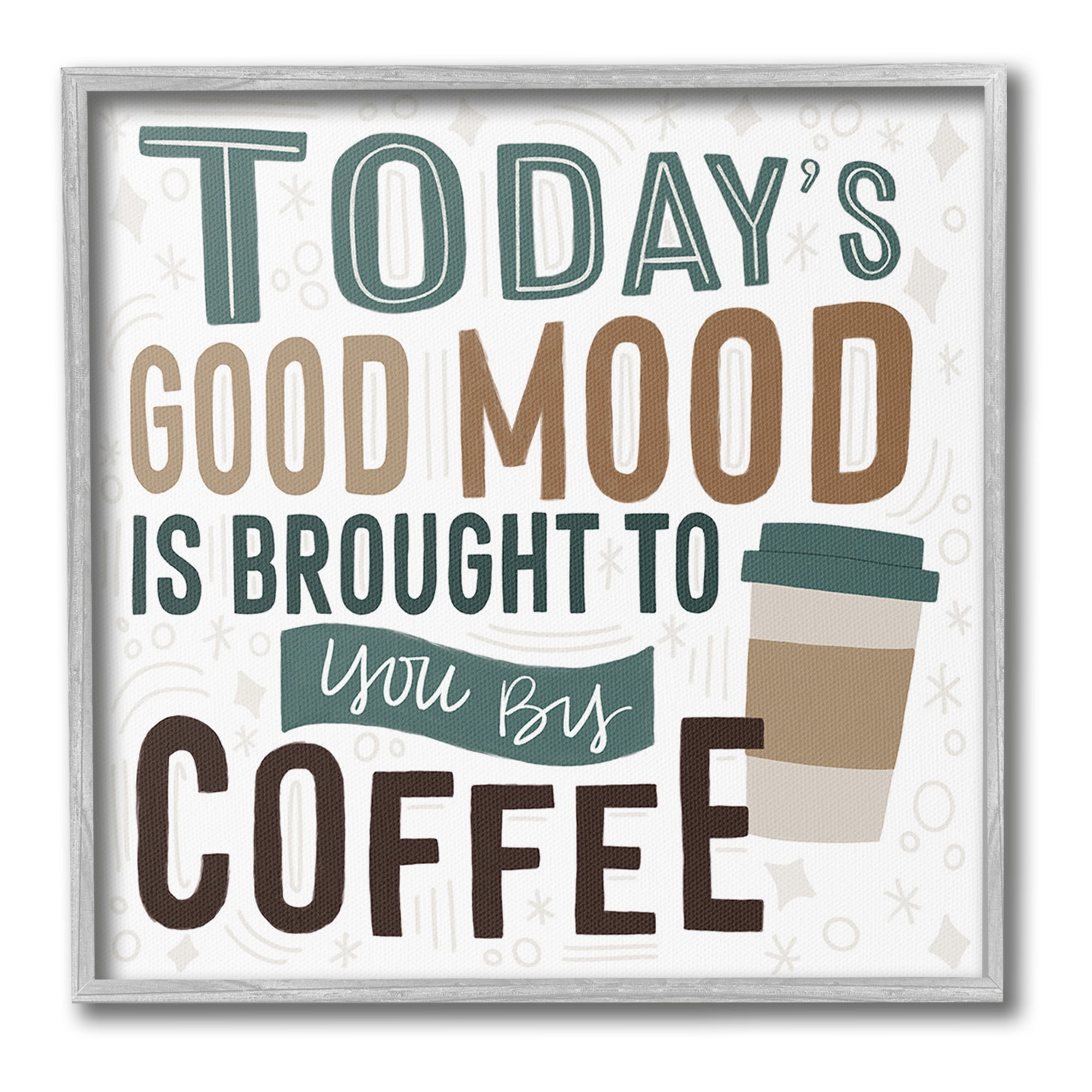 Stupell Industries Good Mood By Coffee Food & Beverage Painting Gray Framed Art Print Wall Art, 17 x 17