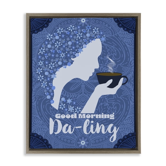 Stupell Industries Good Morning Da-ling Coffee Brown Framed Floater Canvas Wall Art design by Lori Mosley, 21 x 17