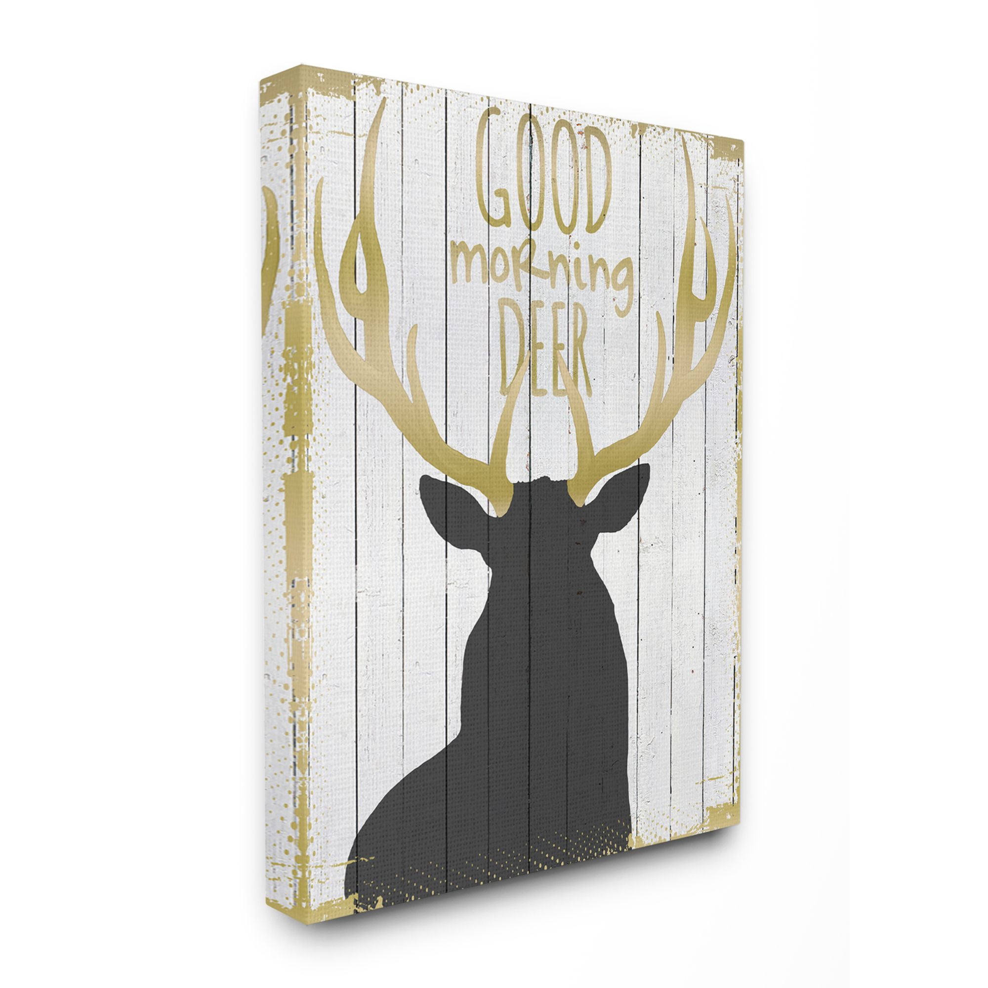 Stupell Industries Good Morning Deer Animal Country Black Gold Word Design Canvas Wall Art by The Saturday Evening Post