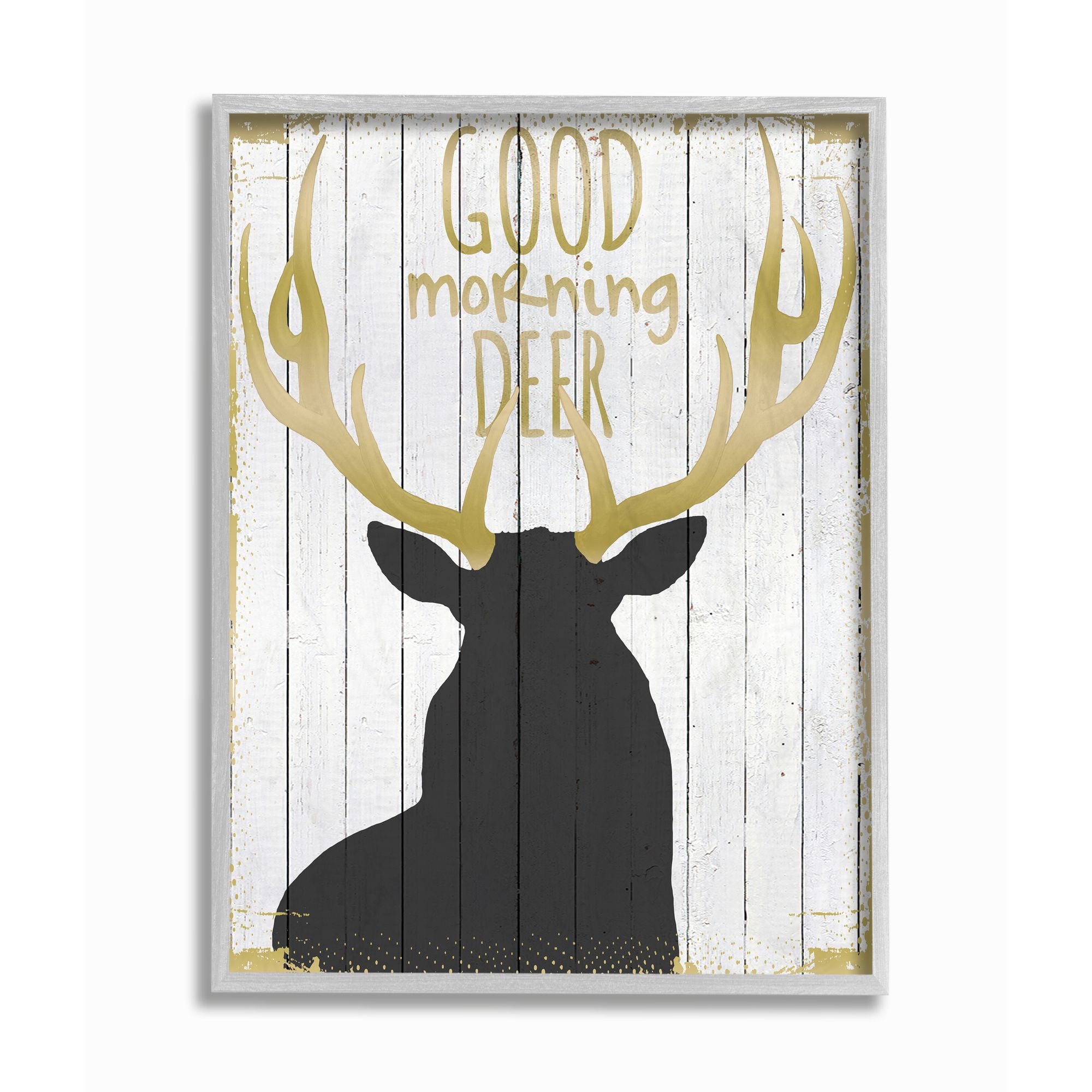 Stupell Industries Good Morning Deer Animal Country Black Gold Word Design Framed Wall Art by The Saturday Evening Post