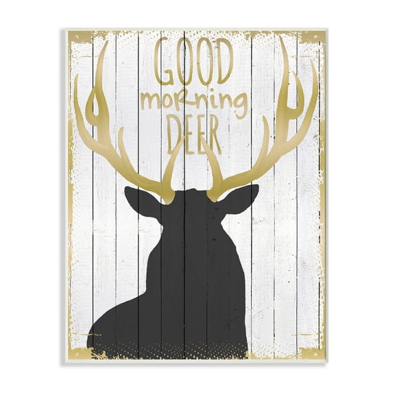 Stupell Industries Good Morning Deer Animal Country Black Gold Word Design Wall Plaque by The Saturday Evening Post