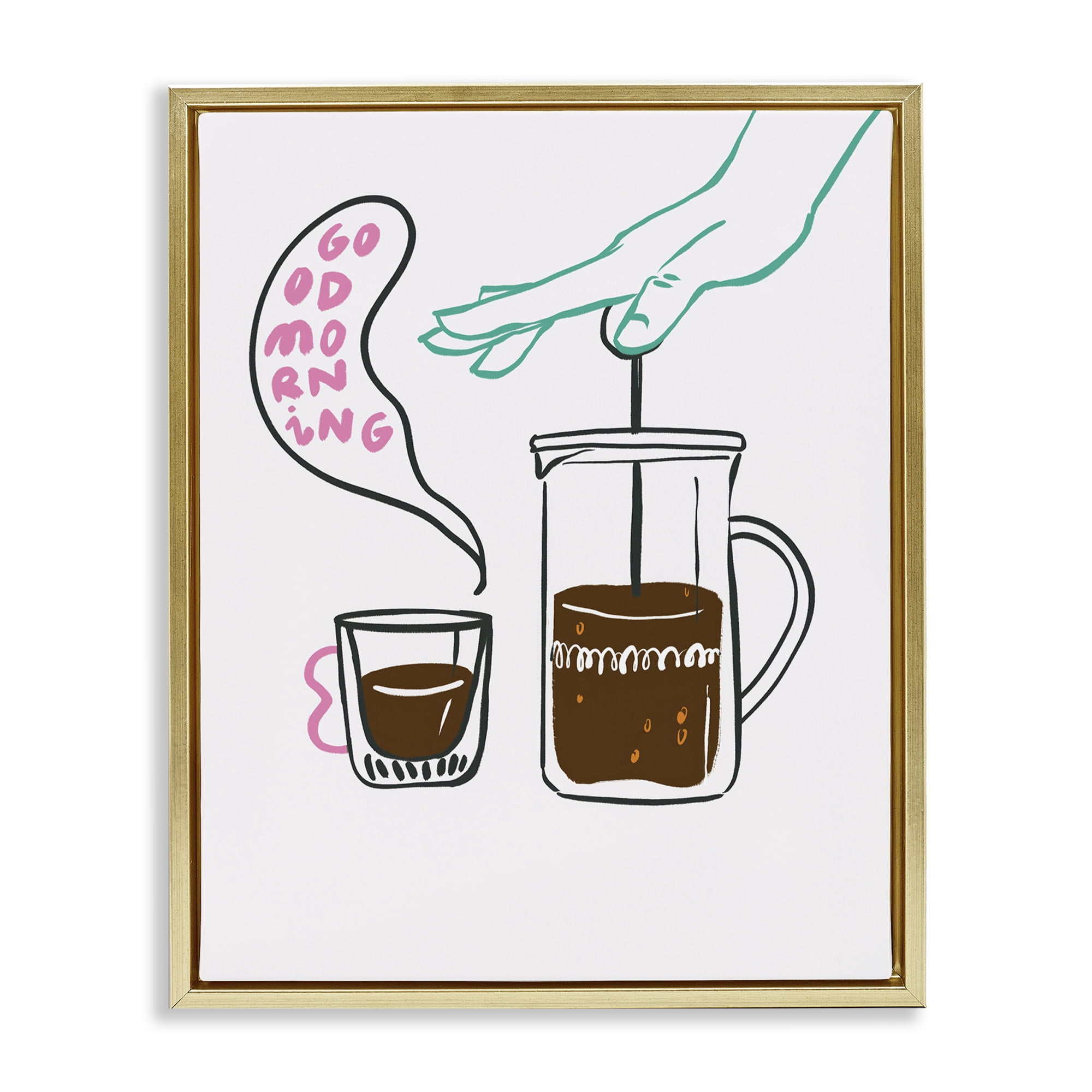 Stupell Industries Good Morning Espresso Food & Beverage Painting Gold Floater Framed Canvas Art Print Wall Art, 17 x 21