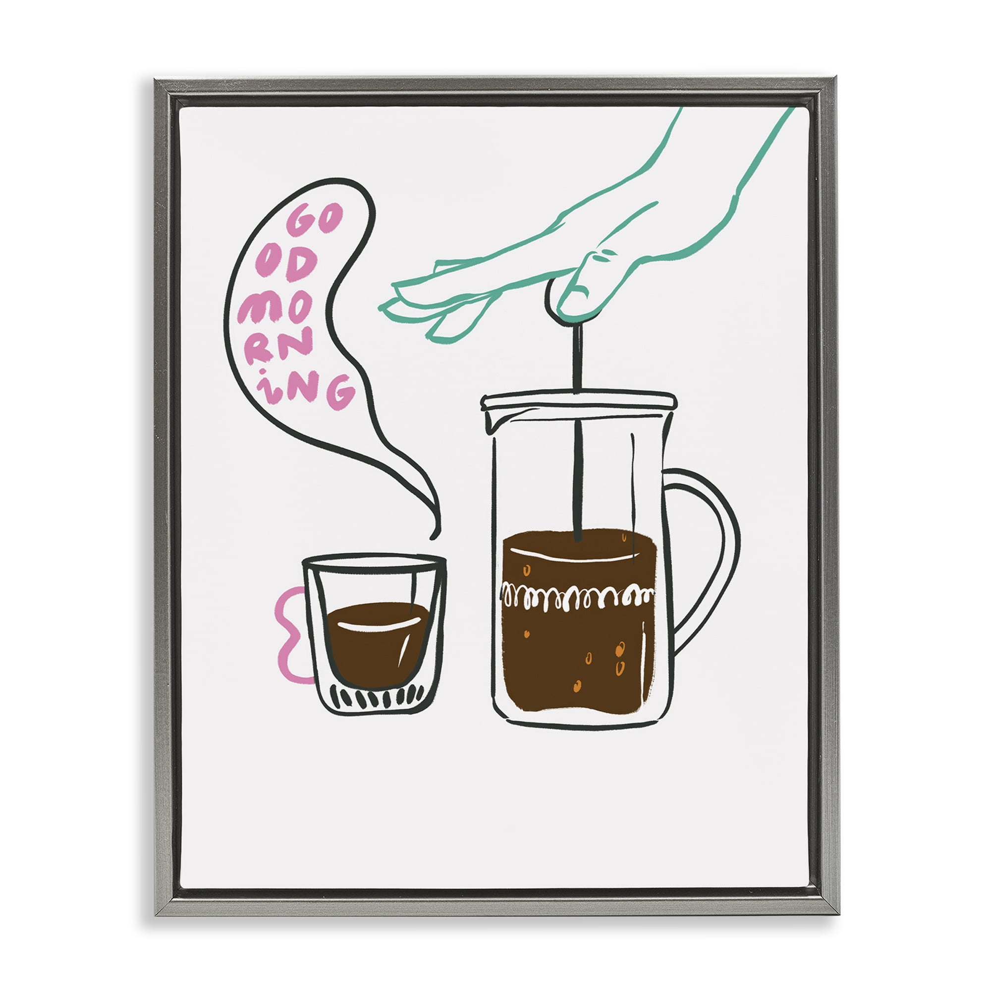 Stupell Industries Good Morning Espresso Food & Beverage Painting Gray Floater Framed Canvas Art Print Wall Art, 25 x 31
