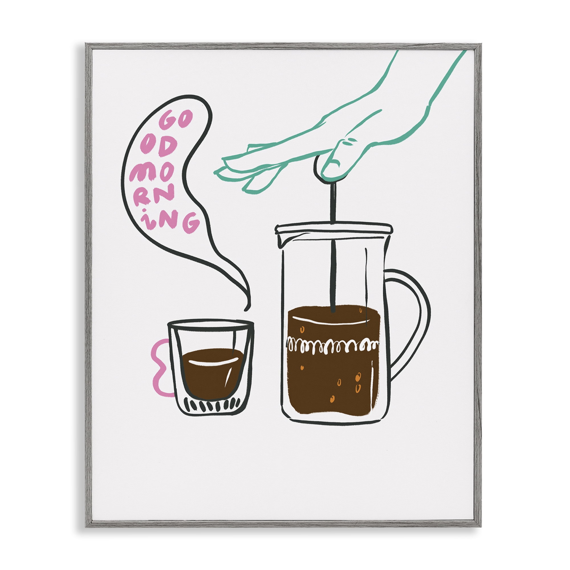 Stupell Industries Good Morning Espresso Food & Beverage Painting Gray Framed Art Print Wall Art, 11 x 14
