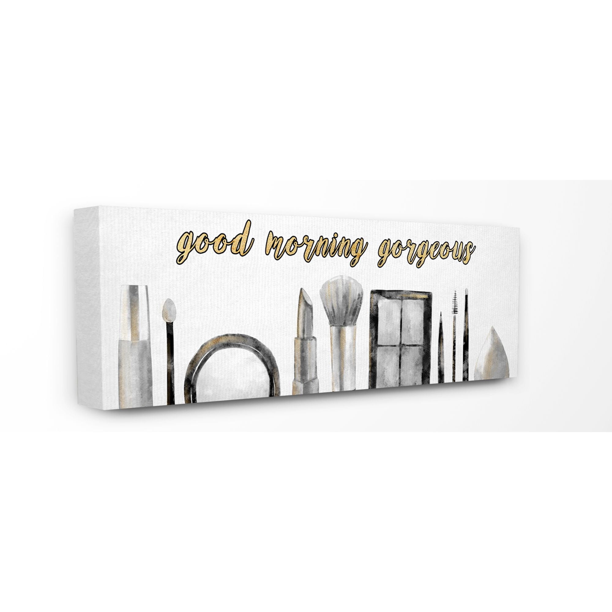 Stupell Industries Good Morning Gorgeous Black Gold Watercolor Fashion Word Design Canvas Wall Art by Ziwei Li