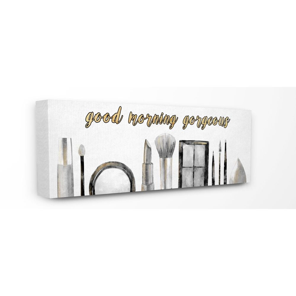 Stupell Industries Good Morning Gorgeous Black Gold Watercolor Fashion Word Design Canvas Wall Art by Ziwei Li