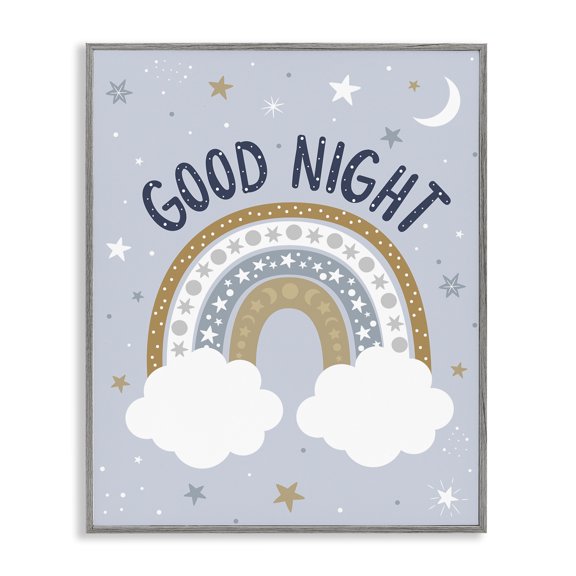 Stupell Industries Contemporary Good Night Astronomical Rainbow Outer Space Symbol Stripes Gray Framed Giclee Art, 16 x 20, by Ilis Avilés