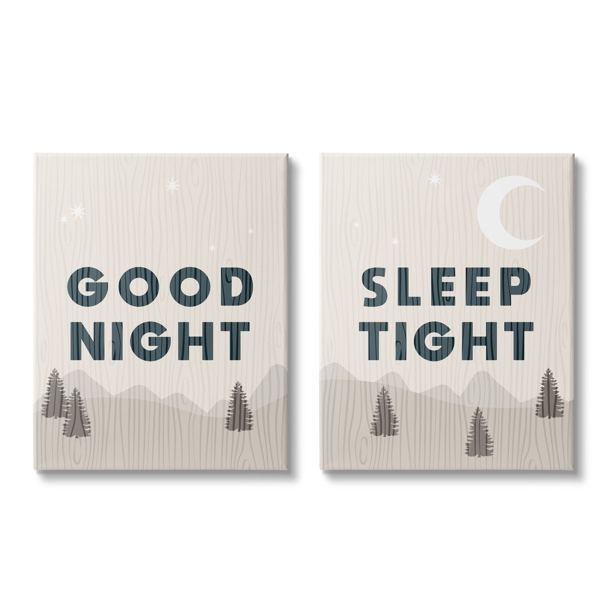 Stupell Industries Good Night Sleep Tight Phrase Nighttime Mountain Landscape Illustration Kids Painting Gallery-Wrapped Canvas Print Wall Art Set of 2, 16 x 20, Design by Daphne Polselli