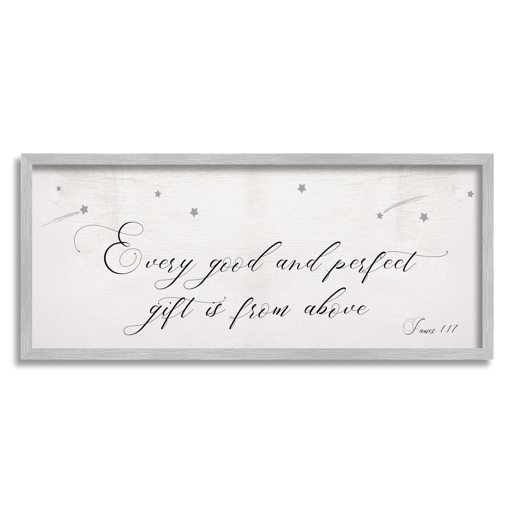 Stupell Industries Good Perfect Gift From Above Sentiment Shooting Stars Graphic Art Gray Framed Art Print Wall Art, 10x24, by Daphne Polselli
