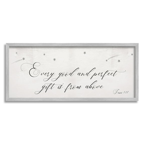 Stupell Industries Good Perfect Gift From Above Sentiment Shooting Stars Graphic Art Gray Framed Art Print Wall Art, 10x24, by Daphne Polselli