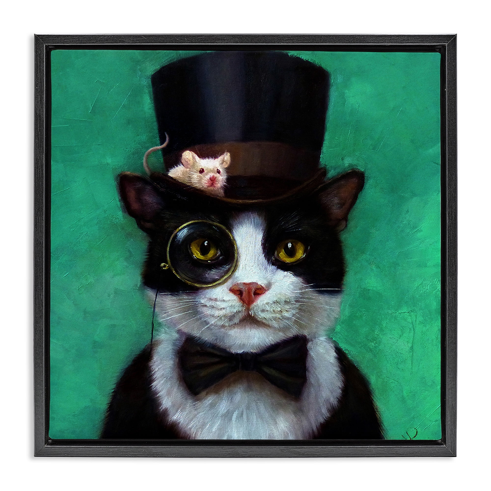 Stupell Industries Good Sir Top Hat Cat Animals & Insects Painting Black Floater Framed Canvas Art Print Wall Art, 18 x 18