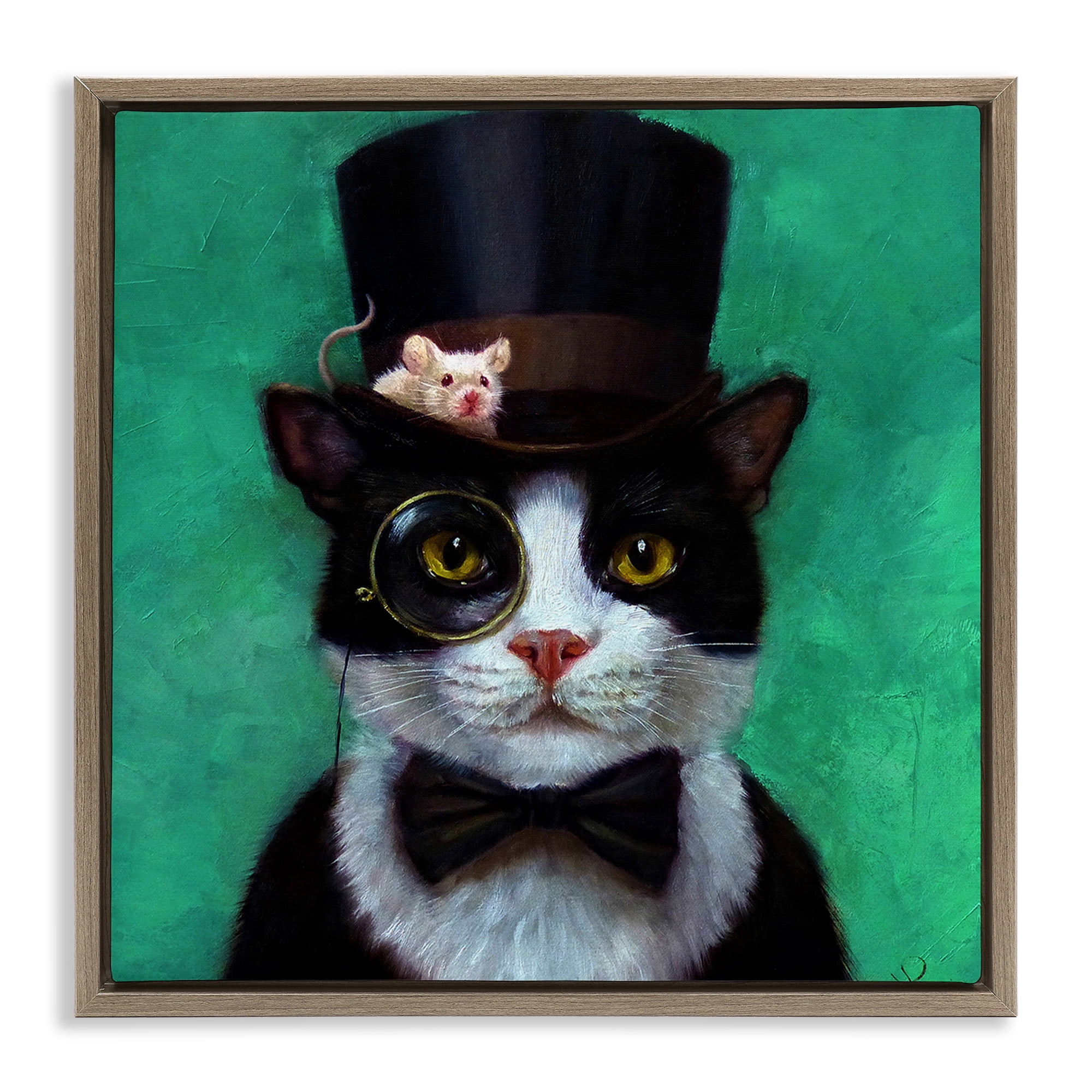 Stupell Industries Good Sir Top Hat Cat Animals & Insects Painting Brown Floater Framed Canvas Art Print Wall Art, 18 x 18
