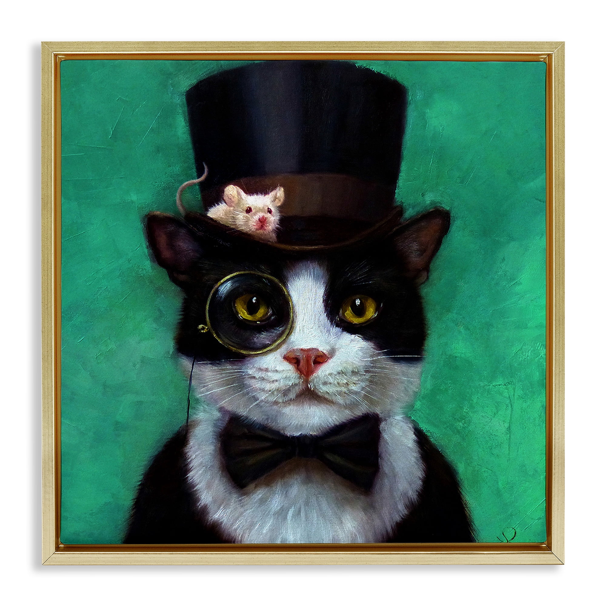 Stupell Industries Good Sir Top Hat Cat Animals & Insects Painting Gold Floater Framed Canvas Art Print Wall Art, 18 x 18