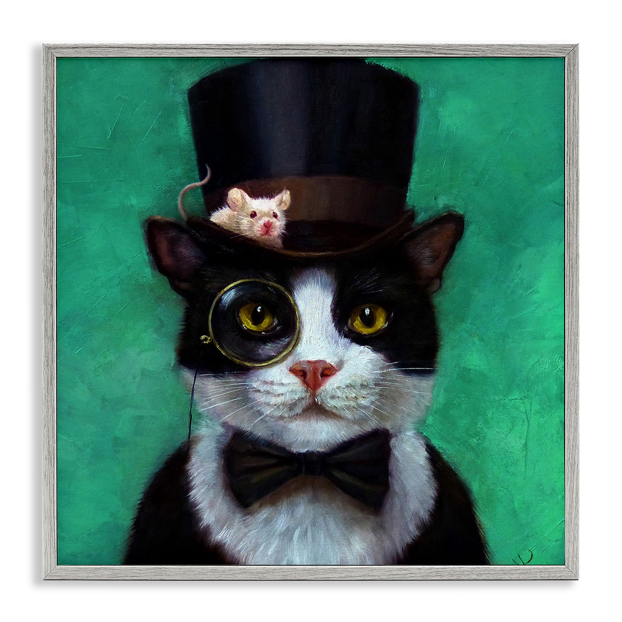 Stupell Industries Good Sir Top Hat Cat Animals & Insects Painting Gray Framed Art Print Wall Art, 24 x 24